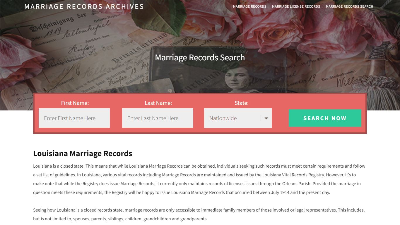 Louisiana Marriage Records | Enter Name and Search | 14 Days Free